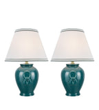 # 40069-2 Two Pack 17" High, Traditional Ceramic Table Lamp, Green with Hardback Empire Shaped Lamp Shade in Off-White, 11 1/2" W