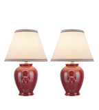 # 40069-3 Two Pack 17" High, Traditional Ceramic Table Lamp, Burgundy with Hardback Empire Shaped Lamp Shade in Off-White, 11 1/2" W