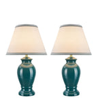 # 40071 Two Pack Set 21 1/2" High, Traditional Ceramic Table Lamp, Green, Hardback Empire Shaped Lamp Shade in Off-White, 13" W