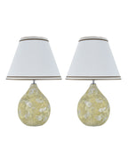 # 40075, Two Pack Set, 18" High Transitional Ceramic Table Lamp, Moss Finish with Hardback Empire Shaped Lamp Shade in Off White, 12" Wide
