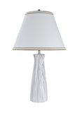 # 40077, 24" High, Traditional Ceramic Table Lamp, Marble with Hardback Empire Shaped Lamp Shade in Off-White, 14" Wide