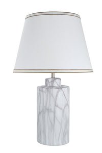 # 40079, 26" High, Traditional Ceramic Table Lamp, Marble with Hardback Empire Shaped Lamp Shade in Off-White, 15 1/2" Wide