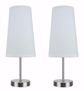 # 40084-1 2-Pack Set - 1 Light Candlestick Table Lamp, Contemporary Design in Satin Nickel with White Shade, 14 1/4" High
