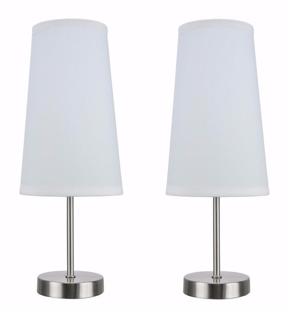 # 40084-1 2-Pack Set - 1 Light Candlestick Table Lamp, Contemporary Design in Satin Nickel with White Shade, 14 1/4