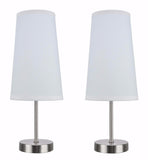 # 40084-1 2-Pack Set - 1 Light Candlestick Table Lamp, Contemporary Design in Satin Nickel with White Shade, 14 1/4" High