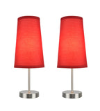 # 40084-2 2-Pack Set - 1 Light Candlestick Table Lamp, Contemporary Design in Satin Nickel Finish with Red Shade, 14 1/4" High
