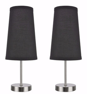 # 40084-3 2-Pack Set - 1 Light Candlestick Table Lamp, Contemporary Design in Satin Nickel Finish with Black Shade, 14 1/4" High