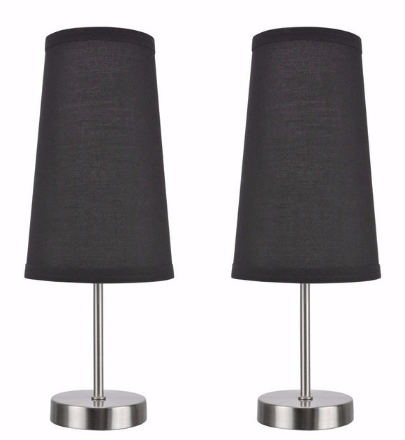 # 40084-3 2-Pack Set - 1 Light Candlestick Table Lamp, Contemporary Design in Satin Nickel Finish with Black Shade, 14 1/4