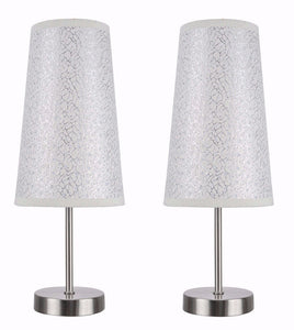 # 40084-8 2-Pack Set - 1 Light Candlestick Table Lamp, Contemporary Design, Satin Nickel with Silver Design Shade, 14 1/4" High