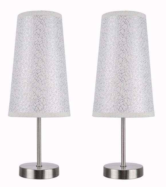 # 40084-8 2-Pack Set - 1 Light Candlestick Table Lamp, Contemporary Design, Satin Nickel with Silver Design Shade, 14 1/4