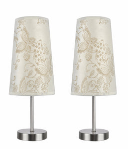 # 40084-9 2-Pack Set - 1 Light Candlestick Table Lamp, Contemporary Design, Satin Nickel, Ivory Butterfly Shade, 14 1/4" High