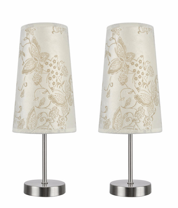 # 40084-9 2-Pack Set - 1 Light Candlestick Table Lamp, Contemporary Design, Satin Nickel, Ivory Butterfly Shade, 14 1/4