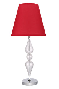 # 40088-2 29" High Transitional Metal & Glass Table Lamp, Clear Colored Glass with Red Hardback Empire Shaped Lamp Shade, 13" W