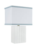 # 40089, 15 1/4" High Transitional Ceramic Table Lamp, Ivory Finish with Hardback Rectangle Shaped Lamp Shade in Off White, 10" + 7" Wide