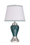 # 40092 26" High Traditional Ceramic Table Lamp, Hunter Green, Satin Nickel Base, Off White Hardback Empire Shade, 15" W