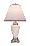 # 40093-1 26" High Traditional Ceramic Table Lamp, Ivory with Pewter Finish Base, Off White Hardback Empire Shade, 15" W