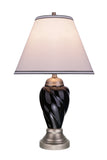 # 40093-2 26" High Traditional Ceramic Table Lamp, Black with Pewter Finish Base, Off White Hardback Empire Shade, 15" W
