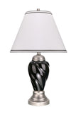 # 40093-2 26" High Traditional Ceramic Table Lamp, Black with Pewter Finish Base, Off White Hardback Empire Shade, 15" W