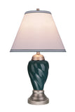 # 40093-3 26" High Traditional Ceramic Table Lamp, Hunter Green with Pewter Finish Base, Off White Hardback Empire Shaped Lamp Shade, 15" W