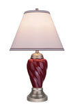 # 40093-4 26" High Traditional Ceramic Table Lamp, Burgundy with Pewter Finish Base, Off White Hardback Empire Shaped Lamp Shade, 15" W