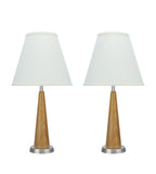 # 40095, Two Pack Set, 21 1/2" High Transitional Wooden Table Lamp, Brown Wood with Pewter Finish Base and Hardback Empire Shaped Lamp Shade in Off White, 11" Wide