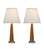 # 40096, Two Pack Set, 25" High Transitional Wooden Table Lamp, Brown Wood with Pewter Finish Base and Hardback Empire Shaped Lamp Shade in Off White, 11" Wide