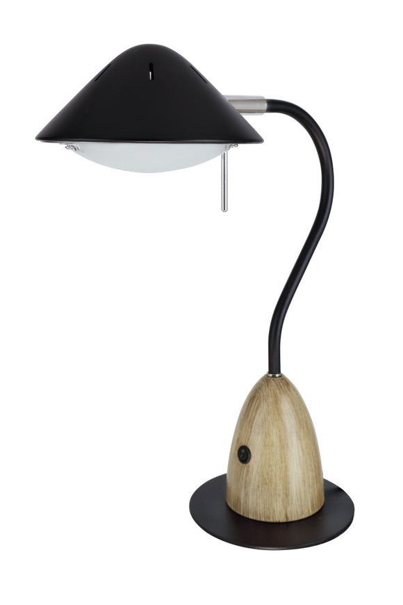 # 40102-2, Dimmable LED Desk  Lamp, 7W Modern Design in Black with Wood Grain Finish, 18 1/2