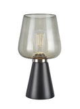 # 40104, 12 1/2" High Transitional Table Lamp, Black Finish with Smoke Glass Lamp Shade, 6 3/4" Wide