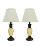# 40105, Two Pack Set  – 17 1/4" High Traditional Poly Table Lamp, Bronze Finish with Marbleized Accent and Hardback Empire Shaped Lamp Shade in Off White, 9 1/2" Wide