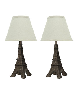 # 40106, Two Pack Set – 18" High Traditional Poly Table Lamp, Paint Antique Copper Finish and Hardback Empire Shaped Lamp Shade in Off White, 9 1/2" Wide