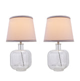 # 40111-02, Two Pack Set - 21 1/2" High Modern Glass Table Lamp, Clear Seedy Glass Finish with Empire Shaped Lamp Shade in Off White, 12" Wide