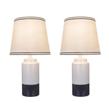 # 40114-12, Two Pack Set -18 1/2" High Traditional Ceramic Table Lamp, Off White & Grey and Empire Shaped Lamp Shade in Off White, 10" Wide