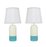 # 40114-22, Two Pack Set - 18 1/2" High Traditional Ceramic Table Lamp, Off White & Sky Blue and Empire Shaped Lamp Shade in Off White, 10" Wide