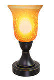 # 40120, 13 1/2" High Transitional Metal Table Lamp, Matte Black with Gold Trim and Glass Lamp Shade in Ombre Amber, 6 3/4" Wide