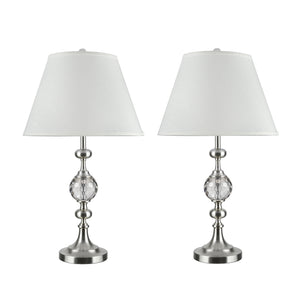 # 40134-02, Two Pack Set - 28 1/2" High Transitional Crystal & Metal Table Lamp, Satin Nickel Finish with Hardback Empire Shaped Lamp Shade in White, 16" Wide