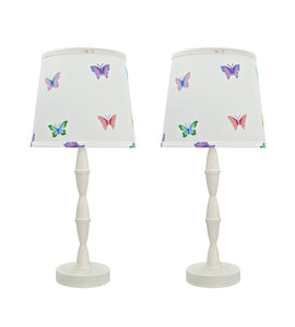 # 40135-02, Two Pack Set, 19 1/2" High Transitional Wood Table Lamp, Cream White with Metal Base and Hardback Empire Shaped Lamp Shade in White, 9" Wide