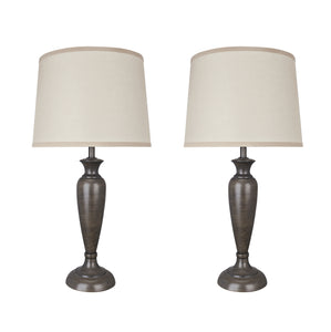# 40137-02, Two Pack Set - 26 1/2" High Transitional Metal Table Lamp, Mushroom Grey Finish with Hardback Empire Shaped Lamp Shade in Off White, 16" Wide