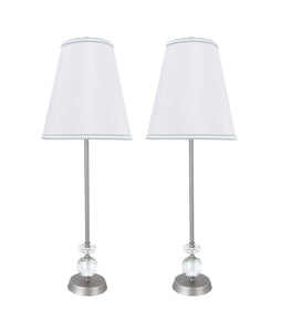 # 40152-22, Two Pack Set – 30" High Transitional Metal & Crystal Table Lamp, Pewter Finish and Hardback Empire Shaped Lamp Shade in White, 10" Wide