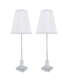 # 40156-12, Two Pack Set – 30" High Transitional Metal & Crystal Table Lamp, Chrome Finish and Hardback Empire Shaped Lamp Shade in Off White, 10" Wide
