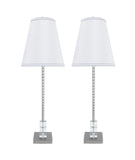 # 40156-22, Two Pack Set – 30" High Transitional Metal & Crystal Table Lamp, Pewter Finish and Hardback Empire Shaped Lamp Shade in Off White, 10" Wide