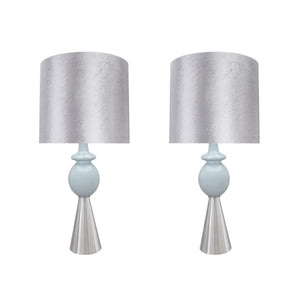 # 40162-12, Two Pack Set – 38" High Transitional Metal Table Lamp, Satin Nickel Finish and Drum Shaped Lamp Shade in Silver, 17" Wide