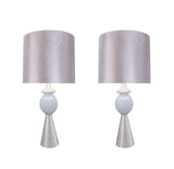 # 40162-12, Two Pack Set – 38" High Transitional Metal Table Lamp, Satin Nickel Finish and Drum Shaped Lamp Shade in Silver, 17" Wide