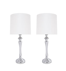 # 40166-12, Two Pack Set – 30-1/2" High Transitional Metal Table Lamp, Chrome Finish and Drum Shaped Lamp Shade in White, 12" Wide