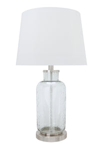 # 40167-11, 26" High Transitional Glass Table Lamp in Clear Seedy with Hardback Empire Lamp Shade in White, 14" wide