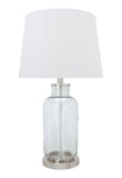# 40167-11, 26" High Transitional Glass Table Lamp in Clear Seedy with Hardback Empire Lamp Shade in White, 14" wide