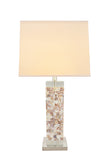 # 40168-11, 29" High Transitional Metal & Shell Table Lamp, Satin Nickel Finish and Hardback Rectangular Shaped Lamp Shade in White, 13"x13" Wide