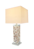# 40168-11, 29" High Transitional Metal & Shell Table Lamp, Satin Nickel Finish and Hardback Rectangular Shaped Lamp Shade in White, 13"x13" Wide
