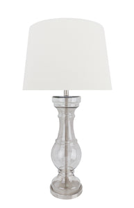 # 40169-11, 36" High Transitional Glass Table Lamp, Satin Nickel Finish and Hardback Empire Shaped Lamp Shade in White, 17" Wide
