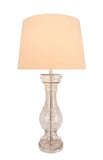 # 40169-11, 36" High Transitional Glass Table Lamp, Satin Nickel Finish and Hardback Empire Shaped Lamp Shade in White, 17" Wide