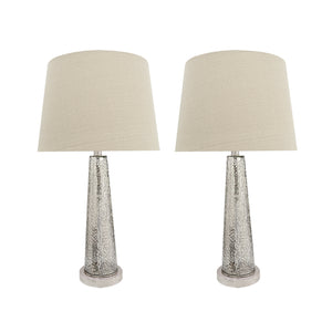 # 40170-12, Two Pack Set – 30" High Transitional Glass Table Lamp, Satin Nickel Finish and Hardback Empire Shaped Lamp Shade in Beige, 15" Wide